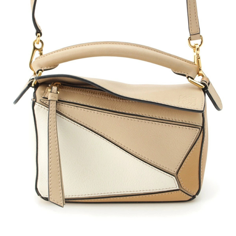 Loewe Leather Puzzle Shoulder Bag Handbag Brown Beige Cream